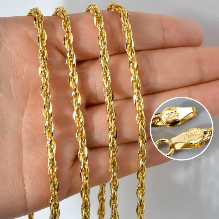 Chaîne torsadée classique italienne 750 unisexe, bijou quotidien, chaîne fine empilable, fermoir mou
