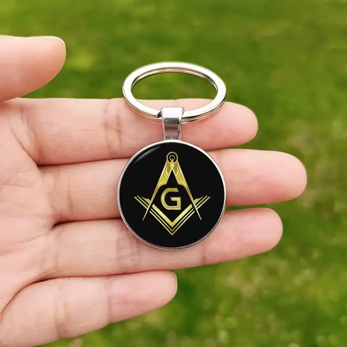 Porte-clés de bijoux maçonniques Vintage pour hommes, cadeau exquis, pendentif Cabochon en verre gra