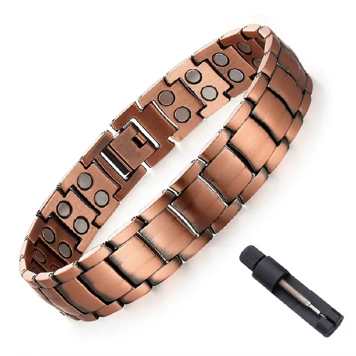 Bracelet Magnétique Pour Hommes Chaîne et Maillons Alliage de Cuivre Plaqués Aimants Puissants Occasions Spéciales Cadeau De Noël