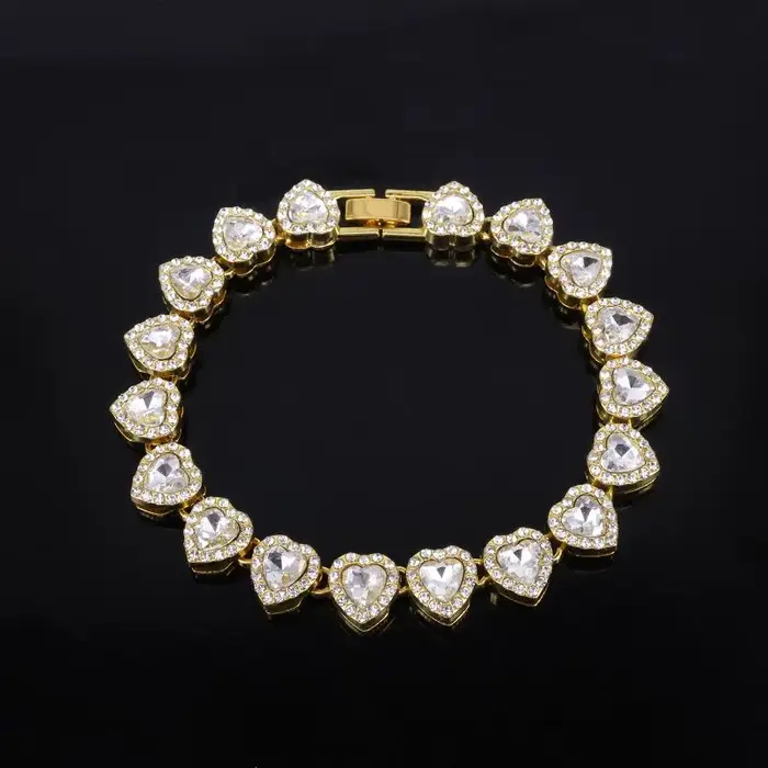 45CM nouveau Hip Hop Tennis chaîne Bracelet collier brillant coeur strass CZ mode Rock fête bijoux