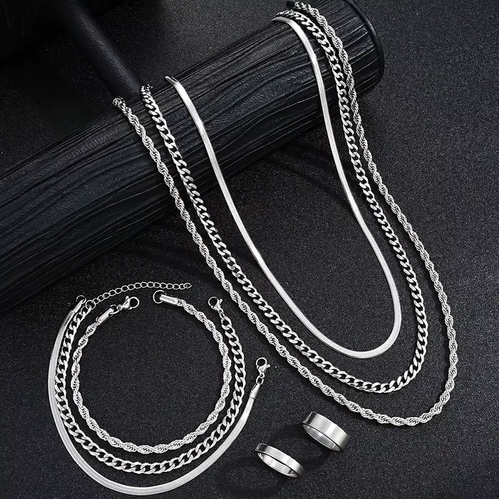 Ensemble de bijoux simples en acier inoxydable pour hommes