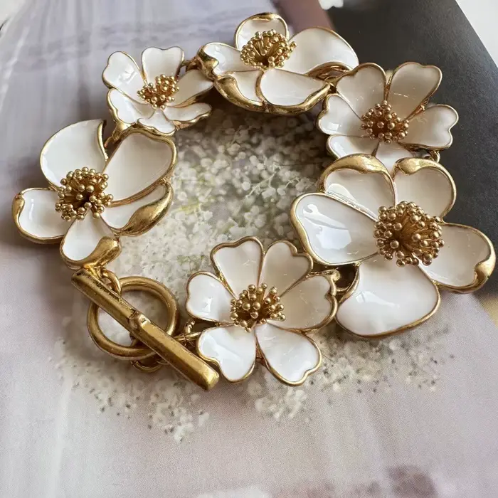 Bracelet Oscar Vintage Heavy Industries en émail coloré avec motif floral, bijoux pour femmes, pour 