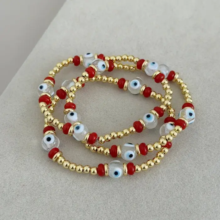 Bracelet perlé anti-malefice plaqué or 18k pour femme protection spiritualite cadeau occasions speciales