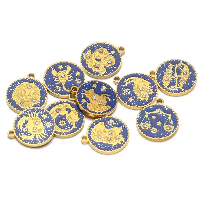 Breloques en acier inoxydable émaillées 12 constellations zircon DIY pour colliers pendentifs boucles d'oreilles occasions spéciales femmes