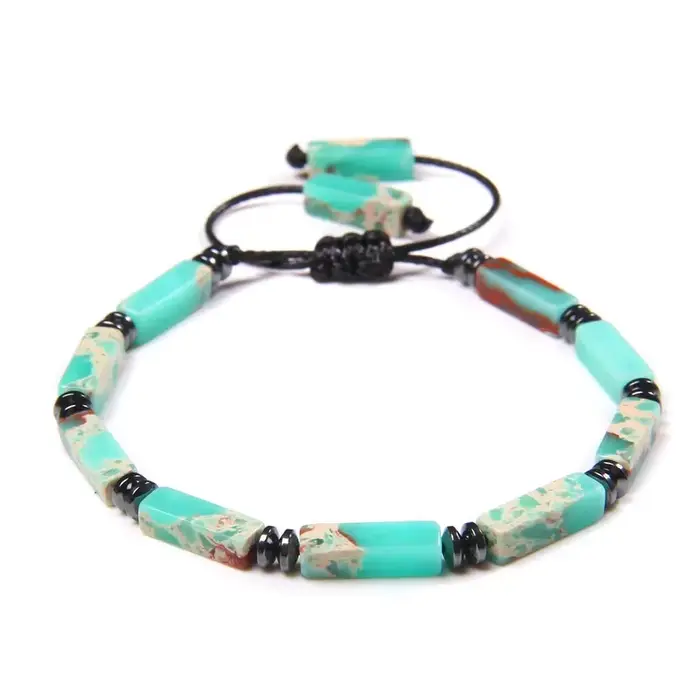 Bracelets de perles rectangulaires d'agates indiennes naturelles pour femmes et hommes, améthystes, 