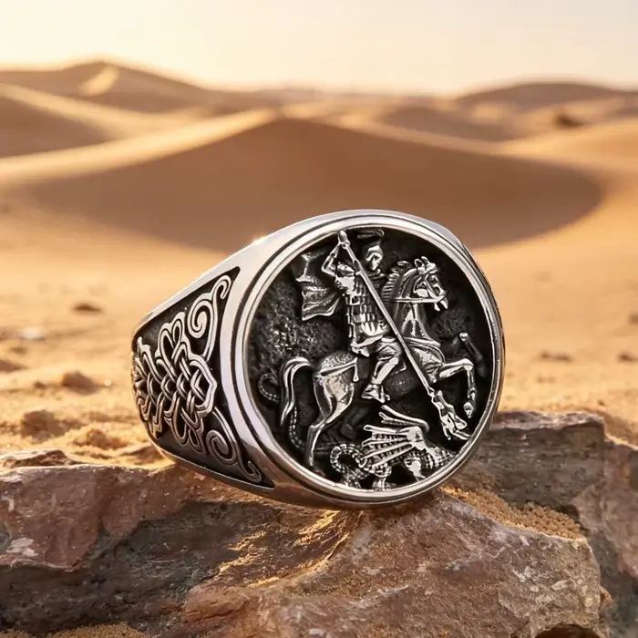 Bague de chevalier punk vintage pour hommes et garçons, en acier inoxydable 316L, motif nœud celtiqu