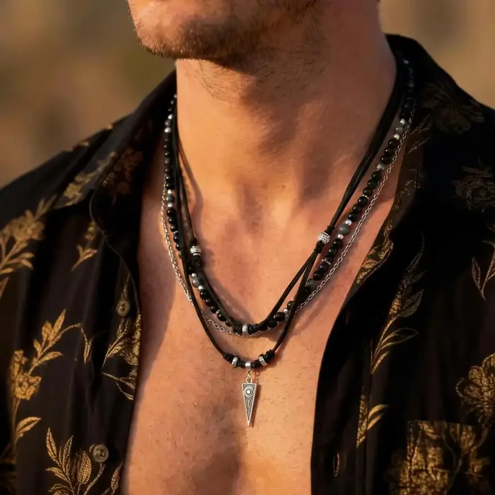 Collier superposé Rock Punk pour homme