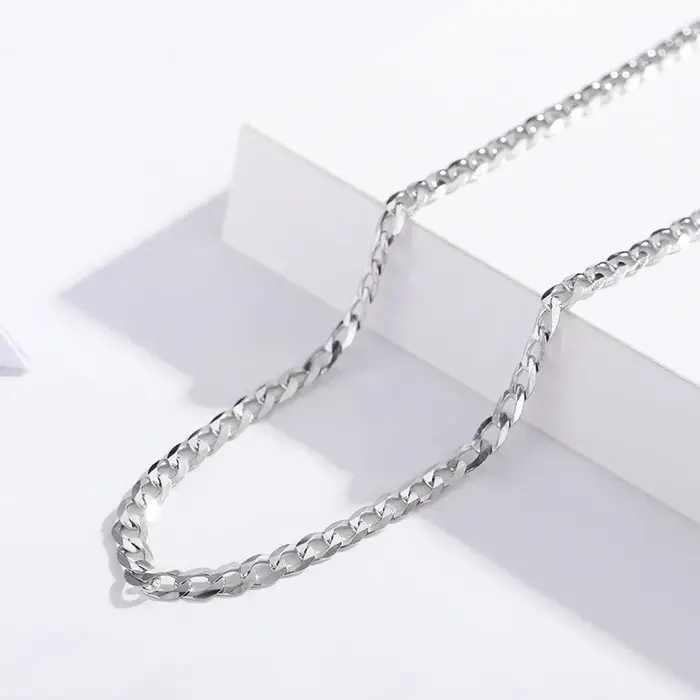 Collier chaîne gourmette en argent sterling 925 massif plaqué rhodium