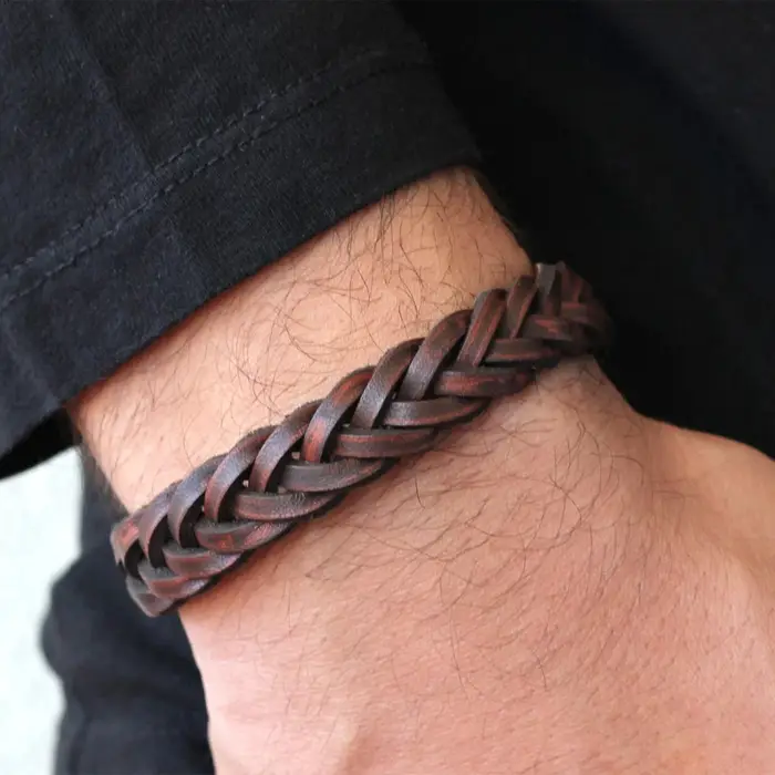 Bracelet en cuir tressé pour hommes, bracelet en cuir rustique pour hommes, cadeau pour lui, cadeau 