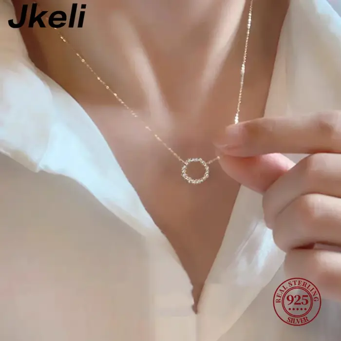 Collier Jkeli - 100% argent sterling S925 plaqué or 18 carats avec cercle entièrement serti de diamants