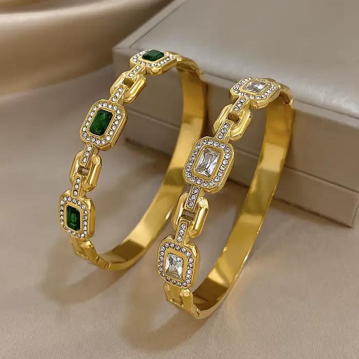 Greatera – Bracelet classique en acier inoxydable, chaîne en Zirconium vert, tempérament de haute qualité, luxe, étanche, cadeau pour femmes