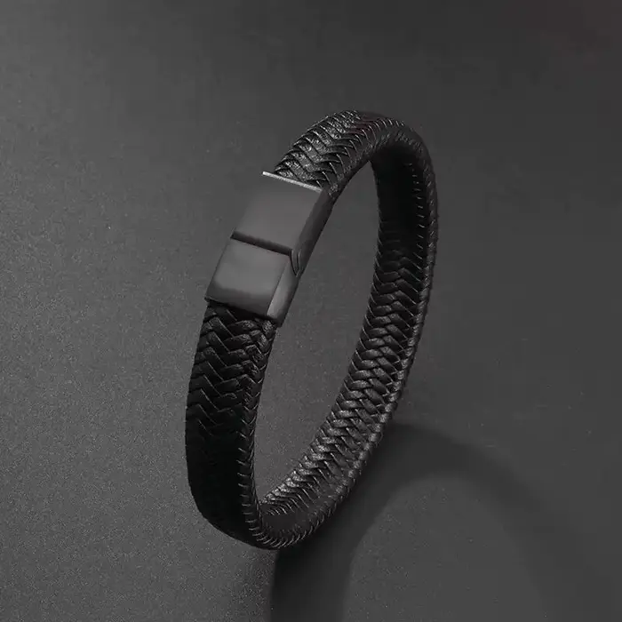 Bracelet classique en cuir noir pour hommes, bijoux à main, beau cadeau