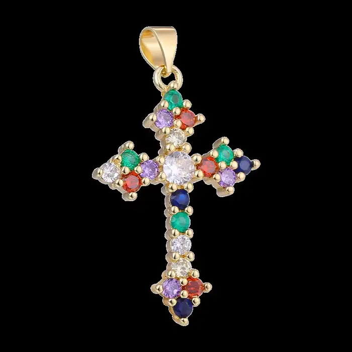 Juya bricolage 18K plaqué or véritable vente en gros breloques croix chrétienne pour la fabrication de bijoux pendentif chapelet religieux de noël fait à la main