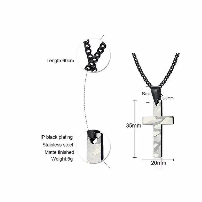 Collier militaire, pendentif croisé imprimé Camouflage de l'armée de soldat pour hommes