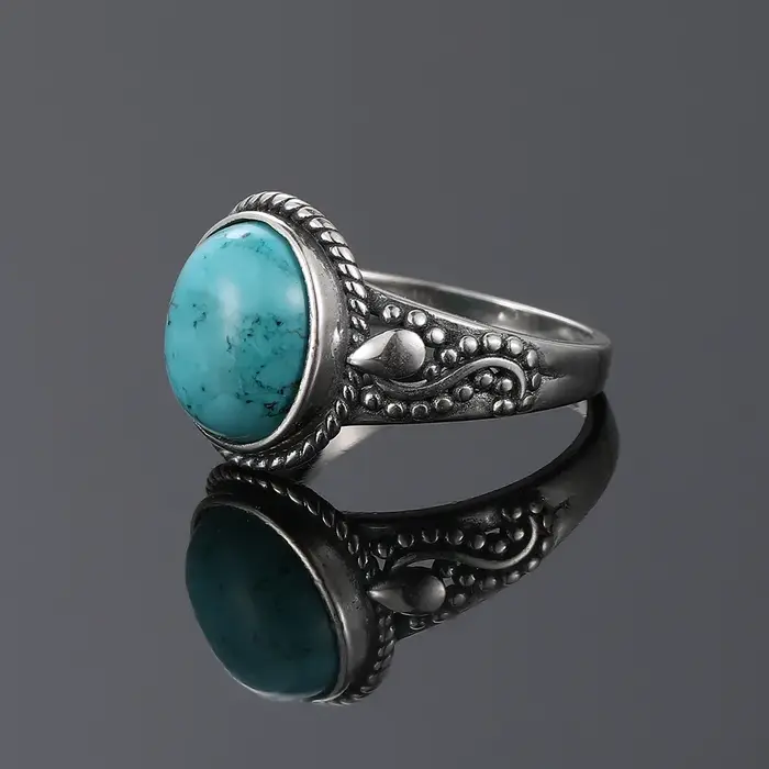 Bagues en Turquoise Naturelle Plaquées Argent Pour Hommes et Femmes Style Rétro Occasions Spéciales