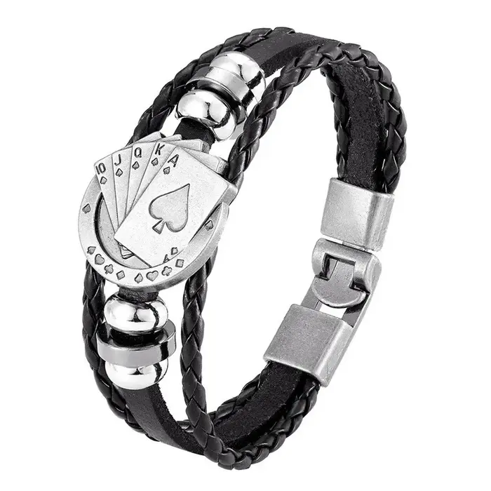 Bracelet en cuir tissé à la main pour homme, perle en alliage K, chaîne à main multicouche, accessoi