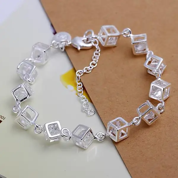 Bracelet plaqué argent pour femmes et hommes, amoureux unisexe, couleur argent, bijoux, chaîne à mai