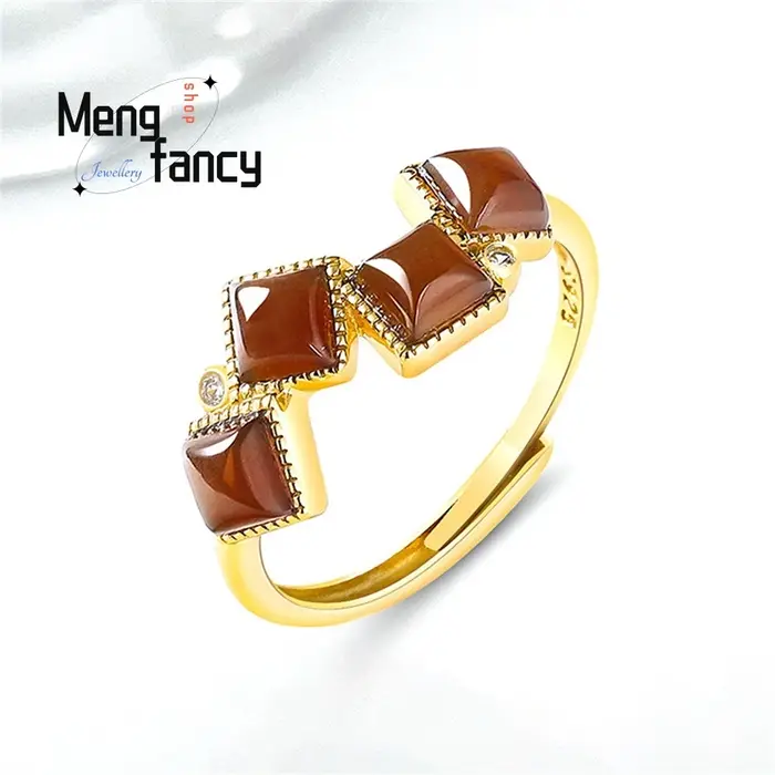 Bague géométrique en jade Hetian naturel, argent S925 incrusté, bijoux de luxe légers pour femmes, c