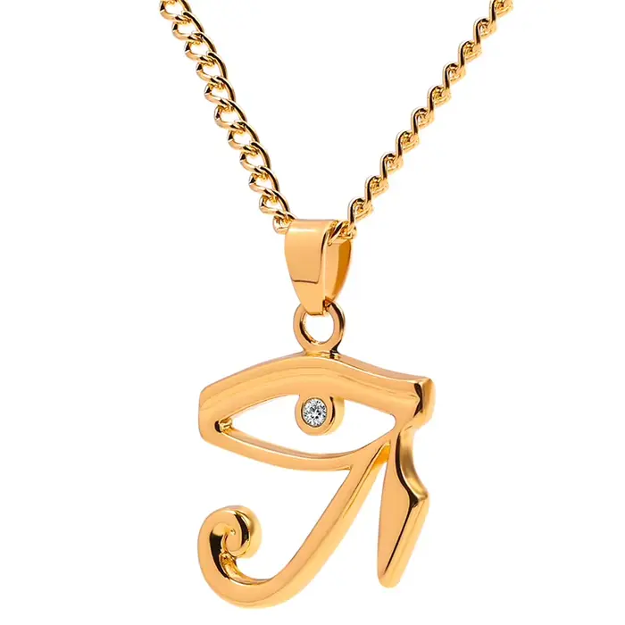 Collier Œil d'Horus plaqué or pour hommes et femmes, pendentif symbole de protection égyptien ancien