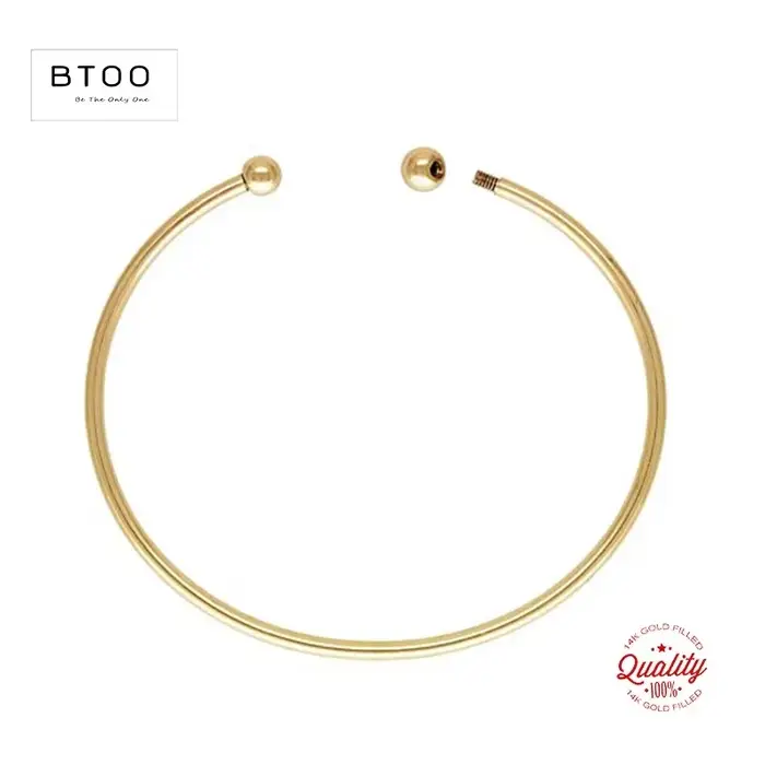 Bracelet jonc flexible en or rempli 14K de 7 pouces avec billes filetées de 2