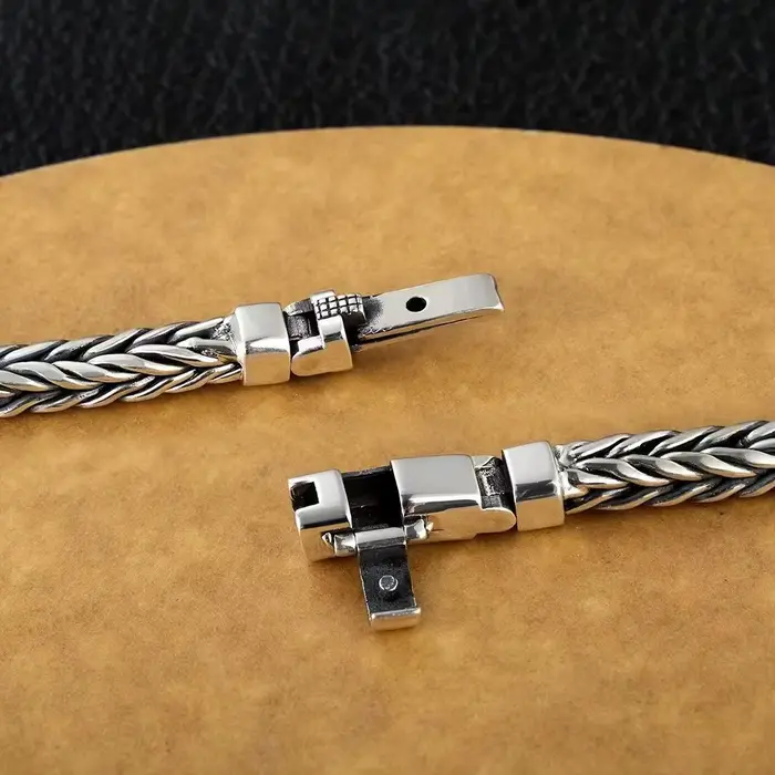 Bracelets en argent massif S925 pour hommes et femmes, tissés à la main, Style rétro dominateur, quille de personnalité, bijoux cadeau