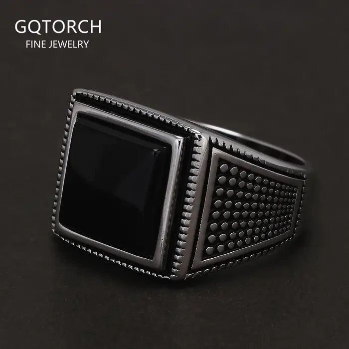 Bague en argent Sterling 925 et Onyx noir pour hommes, style vintage et rétro, alliance de mariage, bijou pour soirées et cérémonies spéciales