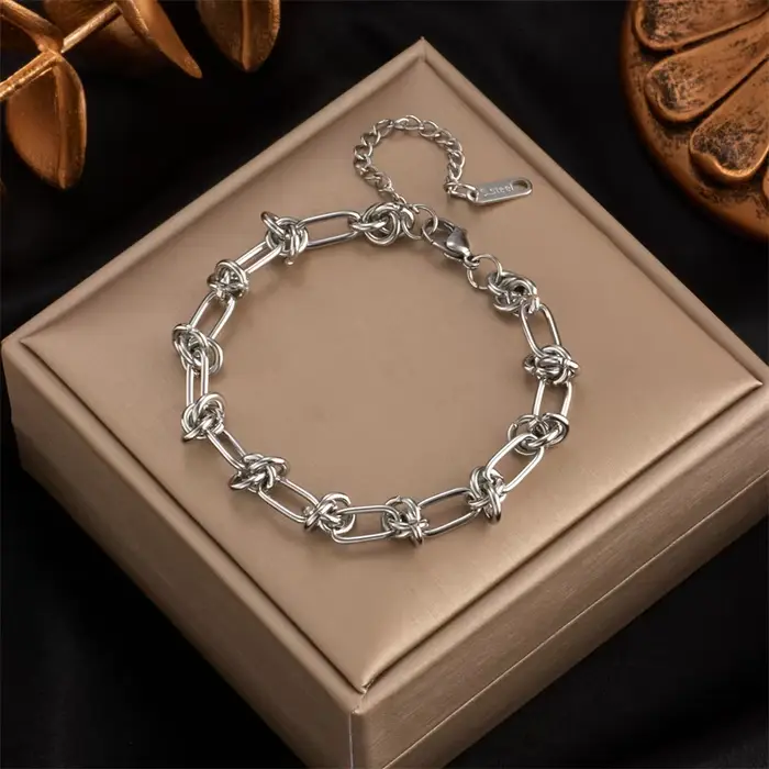 Collier Bracelet en acier inoxydable or plaqué argent DIEYURO style moderne torsade noeud pour femmes occasions spéciales