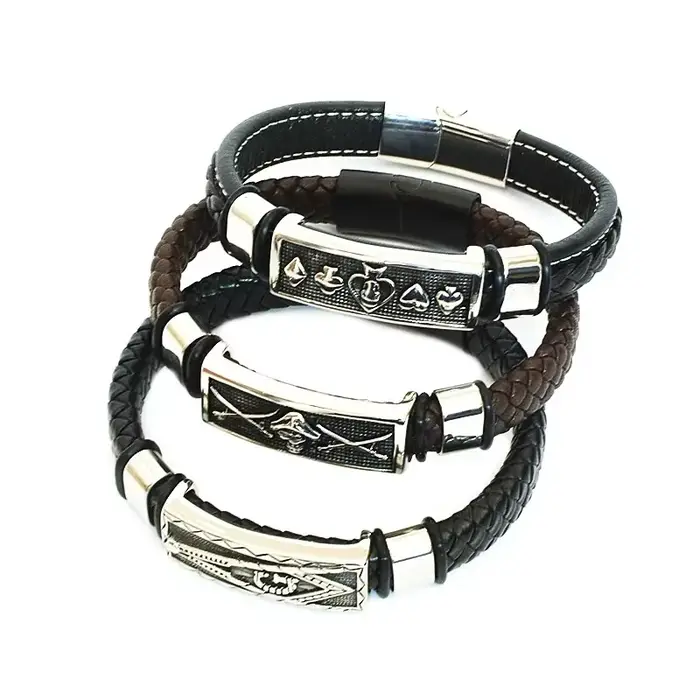 Bracelet en cuir maçonnique tressé à la main avec motifs cœur, hexagramme et crâne pour homme ou femme occasions spéciales