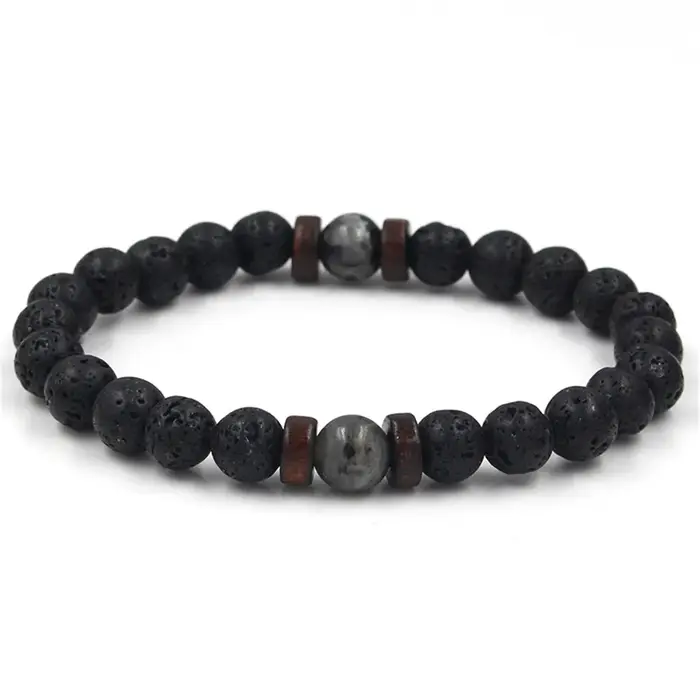 Bracelet en pierre volcanique perles en bois de lave chaîne de poignet de bouddha tibétain bijou punk pour hommes occasions spéciales