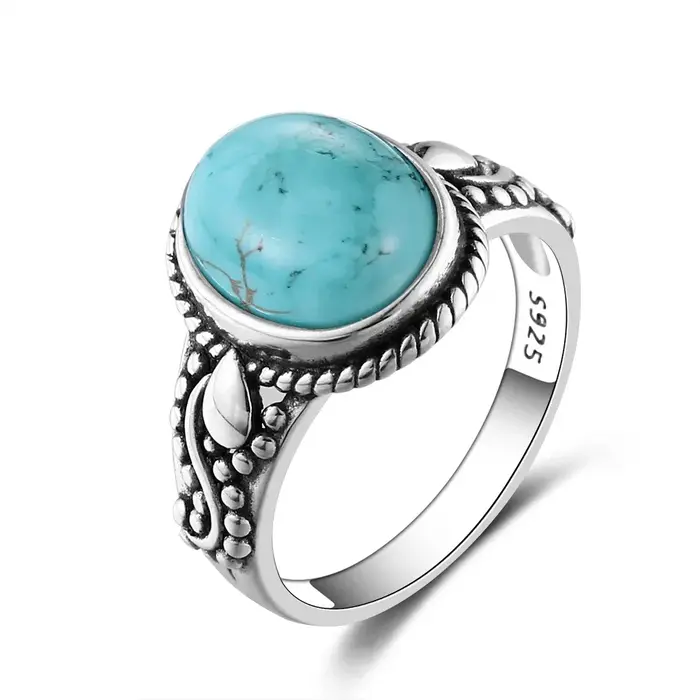 Bagues en Turquoise Naturelle Plaquées Argent Pour Hommes et Femmes Style Rétro Occasions Spéciales