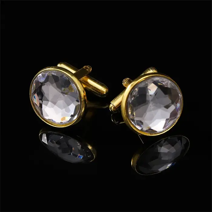 Boutons de manchette ronds à motifs de diamants incrustés de galets pour hommes