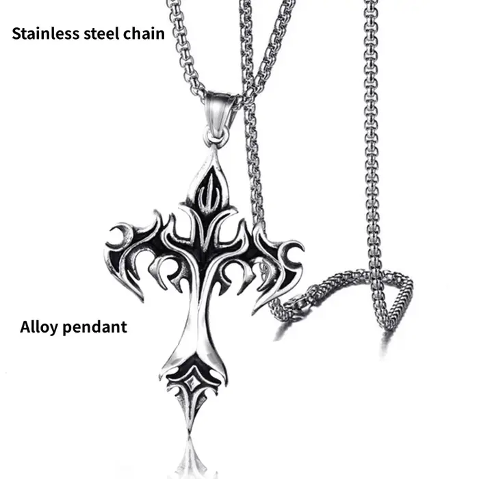 HNSP – pendentif croix flamme Vintage, collier avec chaîne de 60CM de longueur pour hommes, accessoi