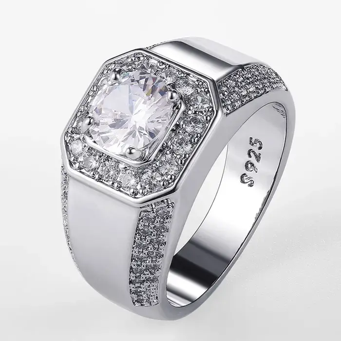 Luxe 925 en argent Sterling hommes AAA cristal Zircon pierre bague de mariage brillant Noble fiançailles