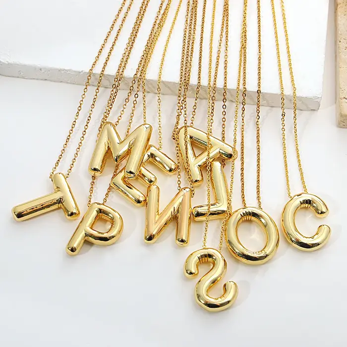 AENSOA Collares plaqué or cuivre gros Alphabet ballon bulle lettre initiale pendentif collier pour femmes hommes colliers à breloques