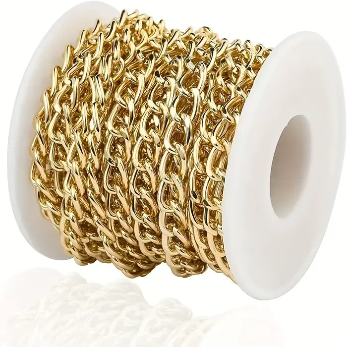 Rouleau de chaîne gourmette en aluminium doré de 10 m | Designs torsadés et à maillons croisés | Proportion incluse pour la fabrication de bracelets/colliers DIY ​