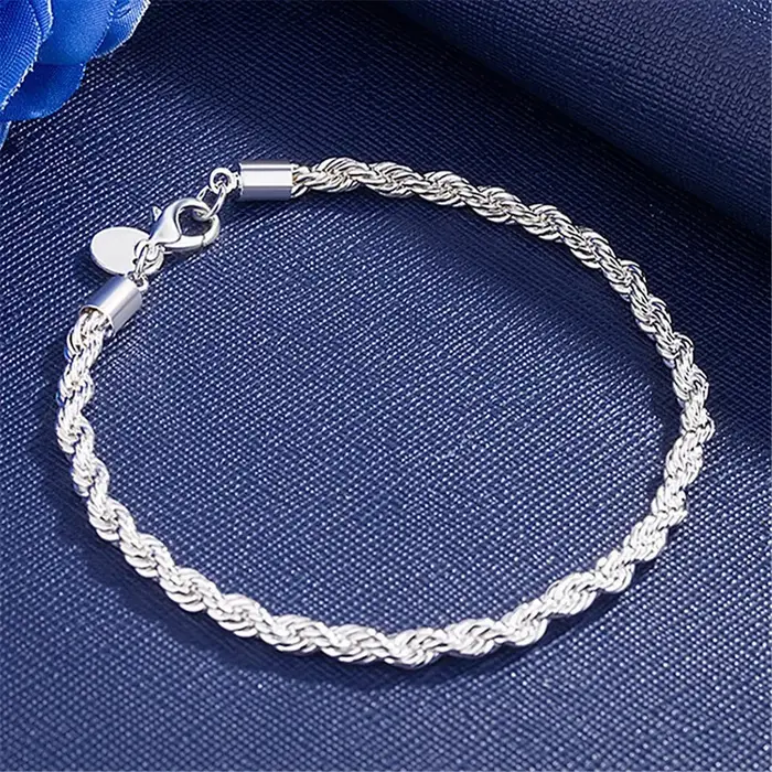 ALIZERO 925 argent Sterling unisexe 4mm corde chaîne Bracelets pour hommes femmes torsadé maillons