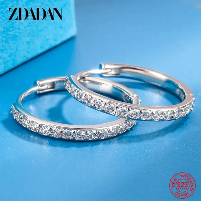 ZDADAN 925 boucles d'oreilles en argent Sterling 8/12/16/20mm Zircon pour femmes bijoux de mode
