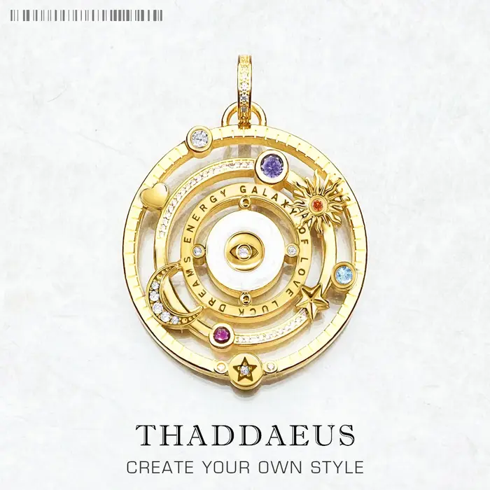 Pendentif Talisman Cosmique Galaxie d'Amour Dorée en Argent Sterling 925 Zirconium Blanc Élégant pour Occasions Spéciales Femme