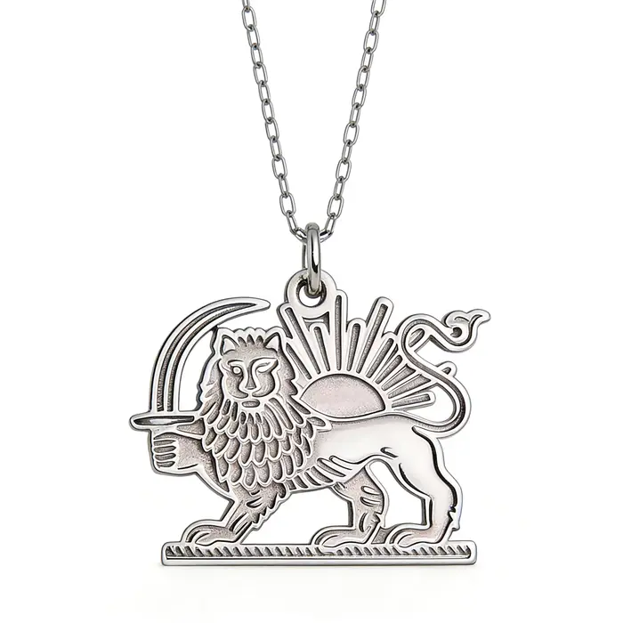 Collier Lion Soleil Iranien Plaqué Or, Pendentif Lion Persan en Acier Inoxydable pour Hommes et Femmes, Cadeau Bijou