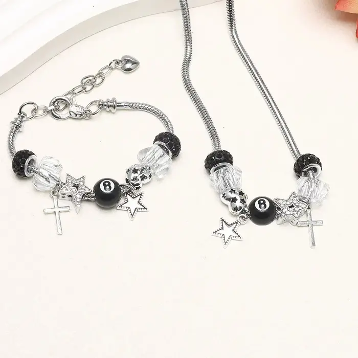 Nouveau noir No.8 boule léopard coeur étoile croix Bracelet collier Unique à la mode doux polyvalent personnalisé bijoux cadeau