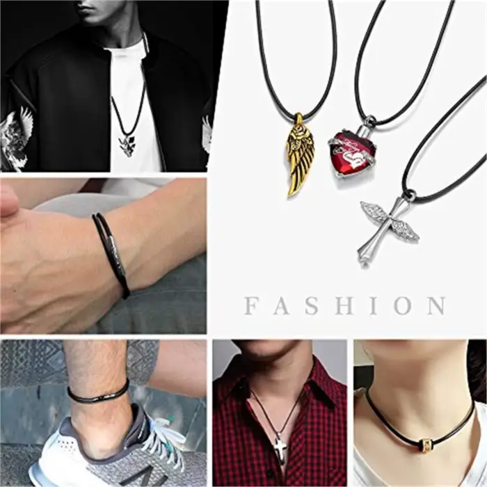 Cordon de collier en cuir avec fermoir noir en acier inoxydable, chaîne en corde cirée noire tressée imperméable pour hommes et femmes, 2/3 mm, longueur 45-60 cm