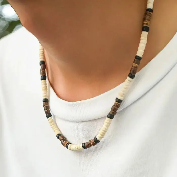 Collier de surfeur en perles de bois pour hommes