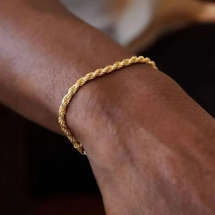 Bracelet chaîne torsadée pour homme, plaqué or 18 carats, acier inoxydable, bracelet à maillons cubains, classique, vintage, hip hop, bijoux pour homme