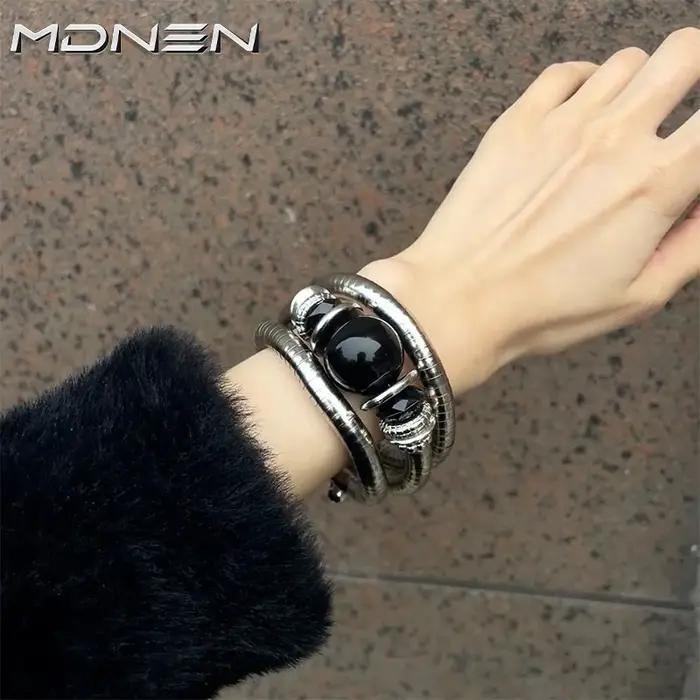 Bracelet extensible en Agate noire
