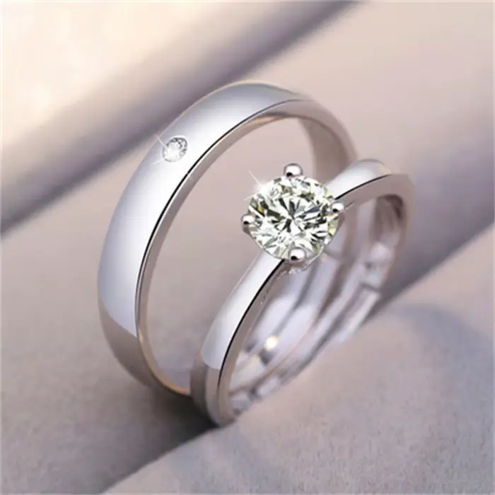 Bagues de Couple en Argent Sterling 925 Serties de Zircone Blanche Pour Femme Occasions Spéciales Engagement Mariage
