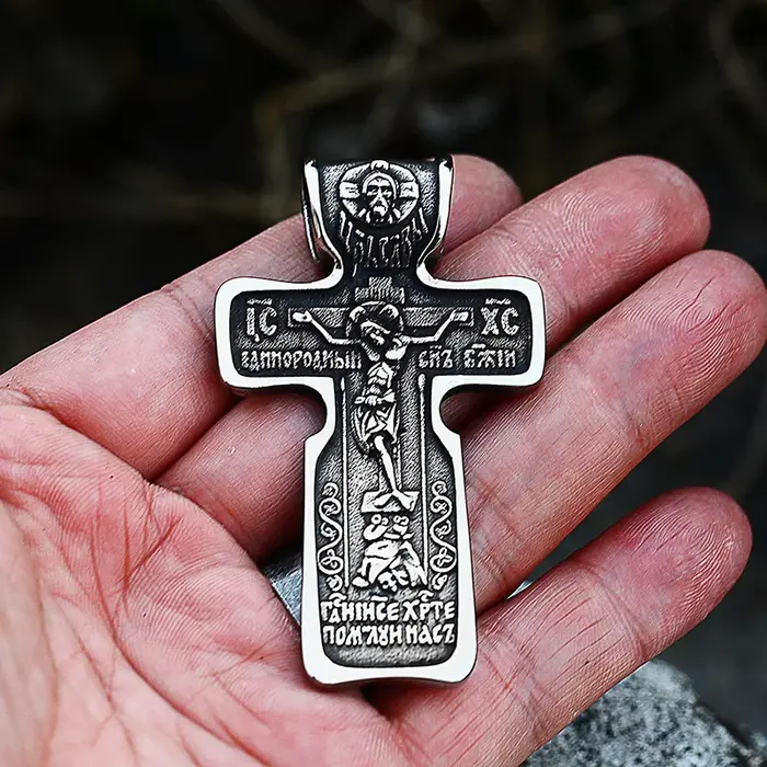Beier – collier avec pendentif croix chrétienne en acier inoxydable pour hommes