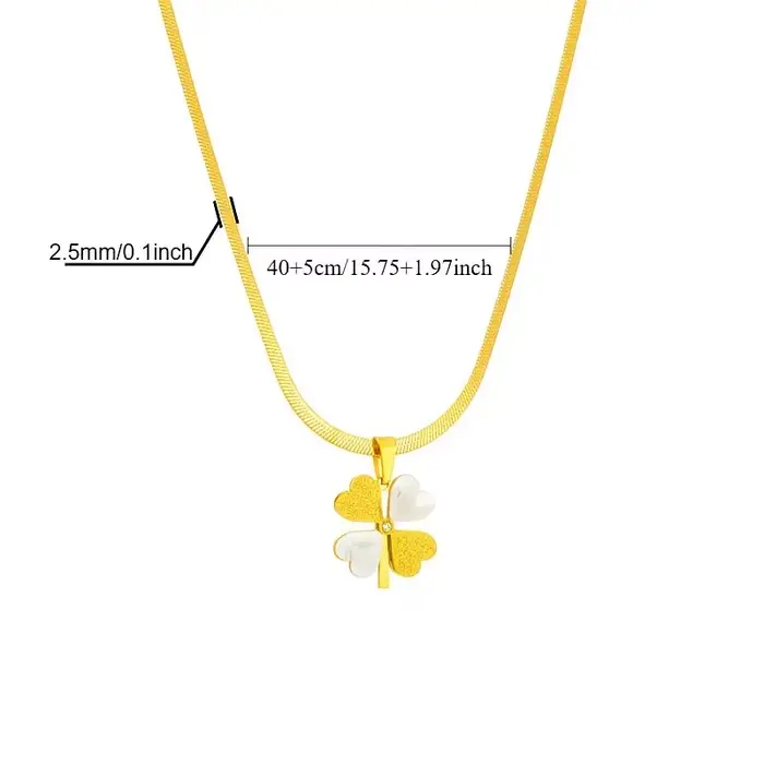 Collier pendentif trèfle à quatre feuilles porte-bonheur, perle nacre, bijoux en acier inoxydable bicolore, chaîne serpent plate élégante