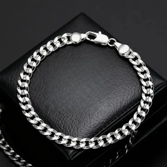 Bracelets en argent sterling 925, chaîne exquise de 7 mm, pour homme et femme, bijoux de créateur, c