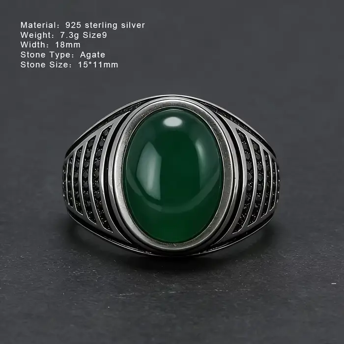 Bague vintage en argent 925 sertie d'onyx et agate pour hommes, idéale pour soirées et occasions spéciales