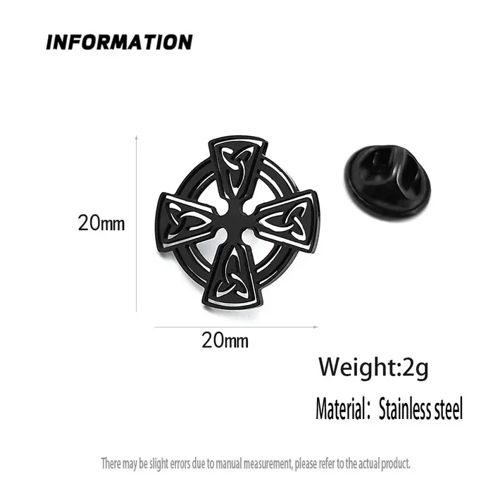 Broche croix celtique rétro en acier inoxydable pour hommes